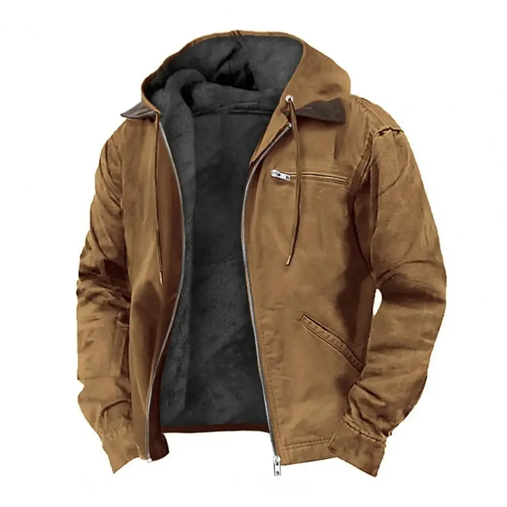 Men’s Hooded Winter Jacket with Plush Lining – Casual Zipper Coat with Multiple Pockets - TREASURE ESHOP