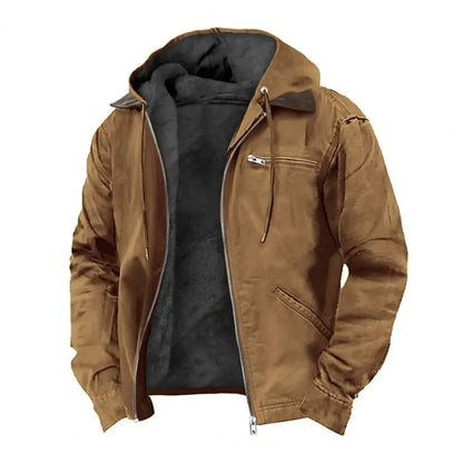 Men’s Hooded Winter Jacket with Plush Lining – Casual Zipper Coat with Multiple Pockets - TREASURE ESHOP