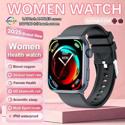 Women’s Smartwatch – AI Health Diagnosis, HRV + PPG, Blood Pressure &amp; SpO2 | 1.85” AMOLED | Bluetooth Call + NFC - TREASURE ESHOP