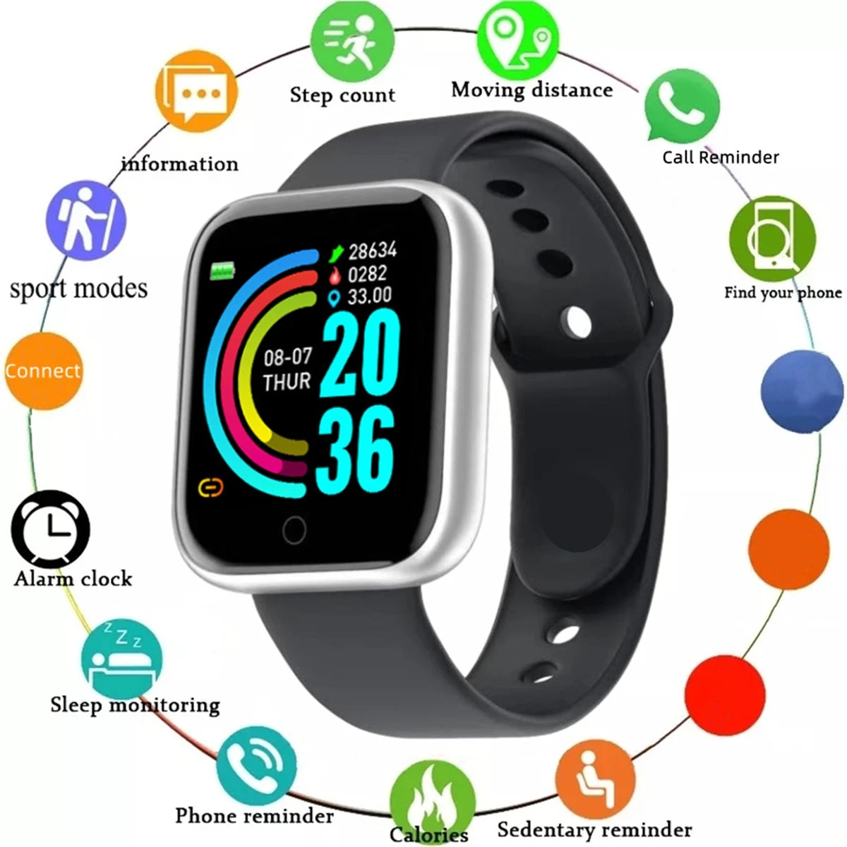 Smartwatch Damen & Herren | Fitness-Tracker mit Herzfrequenzmesser