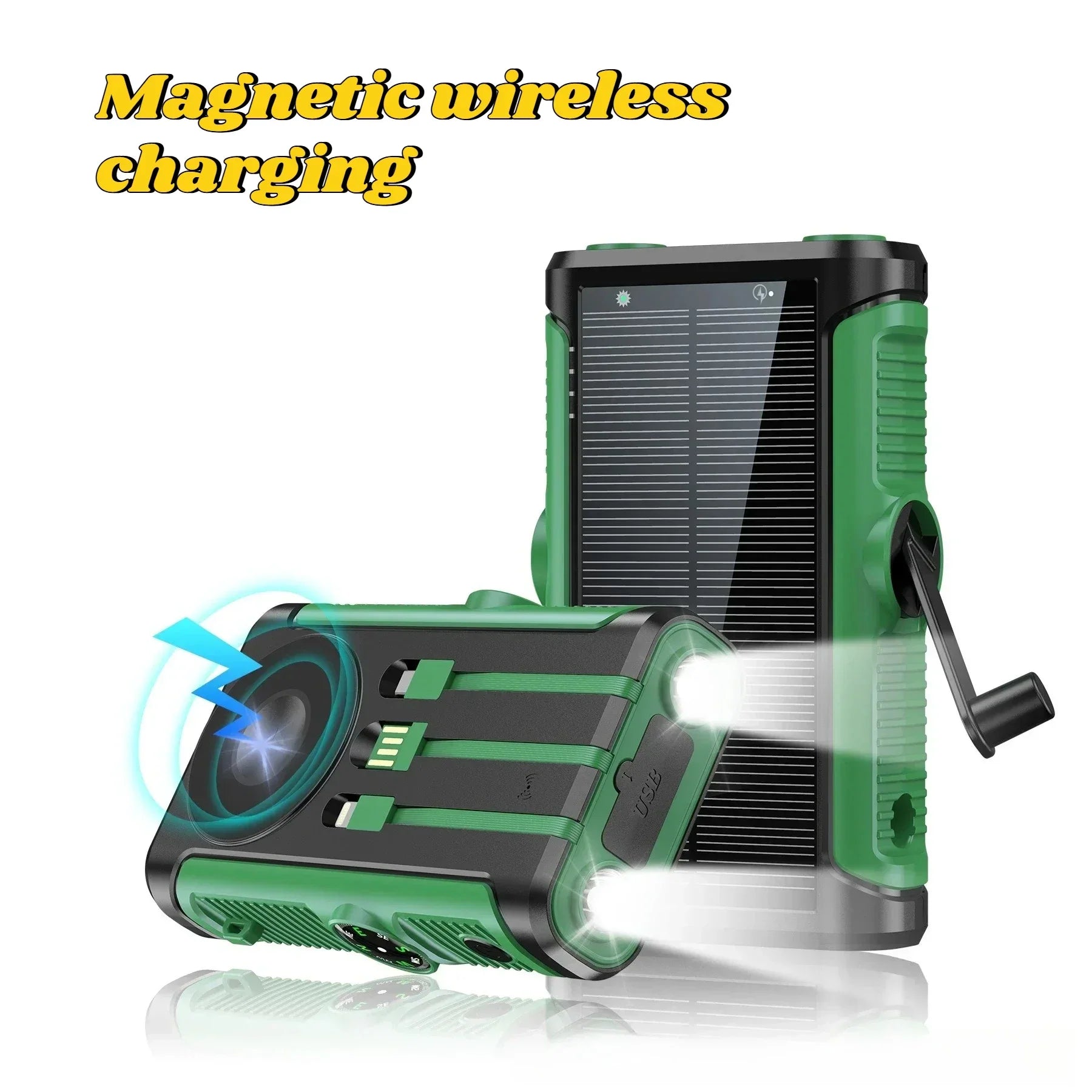 Solar Power Bank 20000mAh with Hand Crank & Wireless Charging – Outdoor Portable Charger