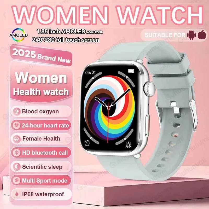 Women’s Smartwatch – AI Health Diagnosis, HRV + PPG, Blood Pressure &amp; SpO2 | 1.85” AMOLED | Bluetooth Call + NFC