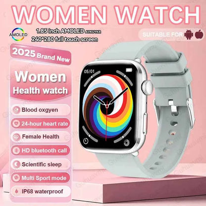 Women’s Smartwatch – AI Health Diagnosis, HRV + PPG, Blood Pressure &amp; SpO2 | 1.85” AMOLED | Bluetooth Call + NFC