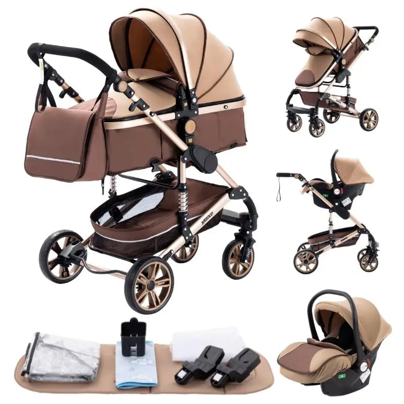 3-in-1 Luxury High-Landscape Baby Stroller – Portable Travel System with Aluminum Frame & Newborn Bassinet
