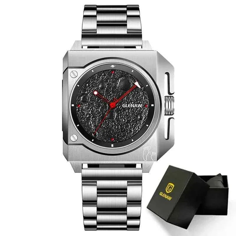 Mechanical Watch Moon Dial Luminous Spaceship Pointer Stainless Steel Watch For Men