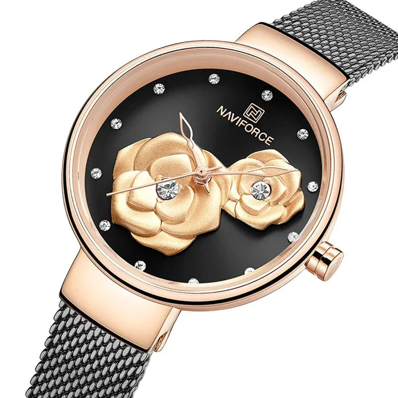 Ladies Luxury 3D Rose Quartz Watch – Creative Stainless Steel Waterproof Women’s - TREASURE ESHOP