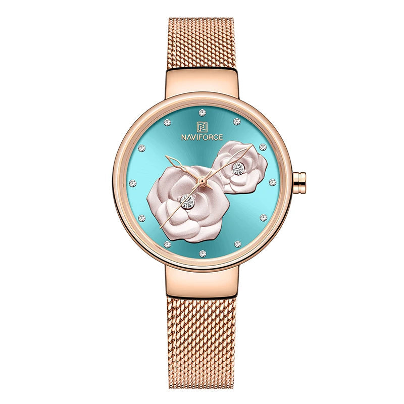 Ladies Luxury 3D Rose Quartz Watch – Creative Stainless Steel Waterproof Women’s - TREASURE ESHOP