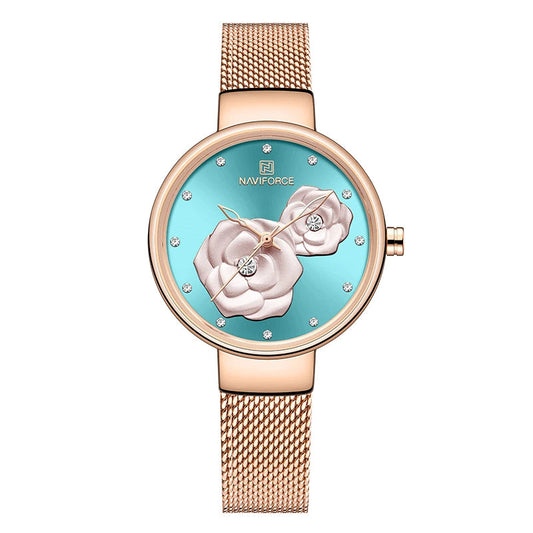 Ladies Luxury 3D Rose Quartz Watch – Creative Stainless Steel Waterproof Women’s - TREASURE ESHOP