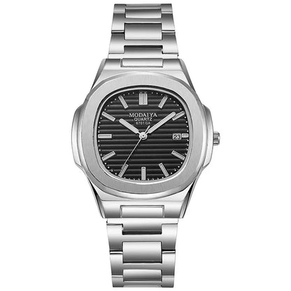 Men’s Big Dial Silver Stainless Steel Quartz Watch – Classic Calendar Wristwatch - TREASURE ESHOP
