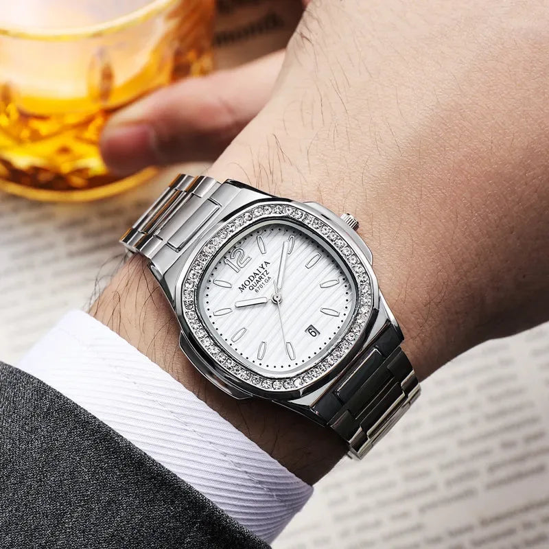 Men’s Big Dial Silver Stainless Steel Quartz Watch – Classic Calendar Wristwatch - TREASURE ESHOP