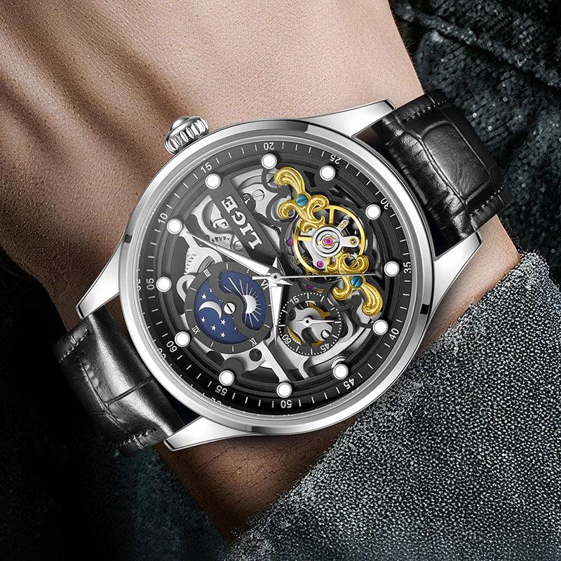 LIGE Men’s Automatic Mechanical Watch – Fashion Waterproof Skeleton Wristwatch - TREASURE ESHOP