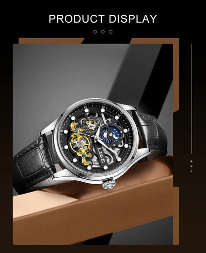 LIGE Men’s Automatic Mechanical Watch – Fashion Waterproof Skeleton Wristwatch - TREASURE ESHOP