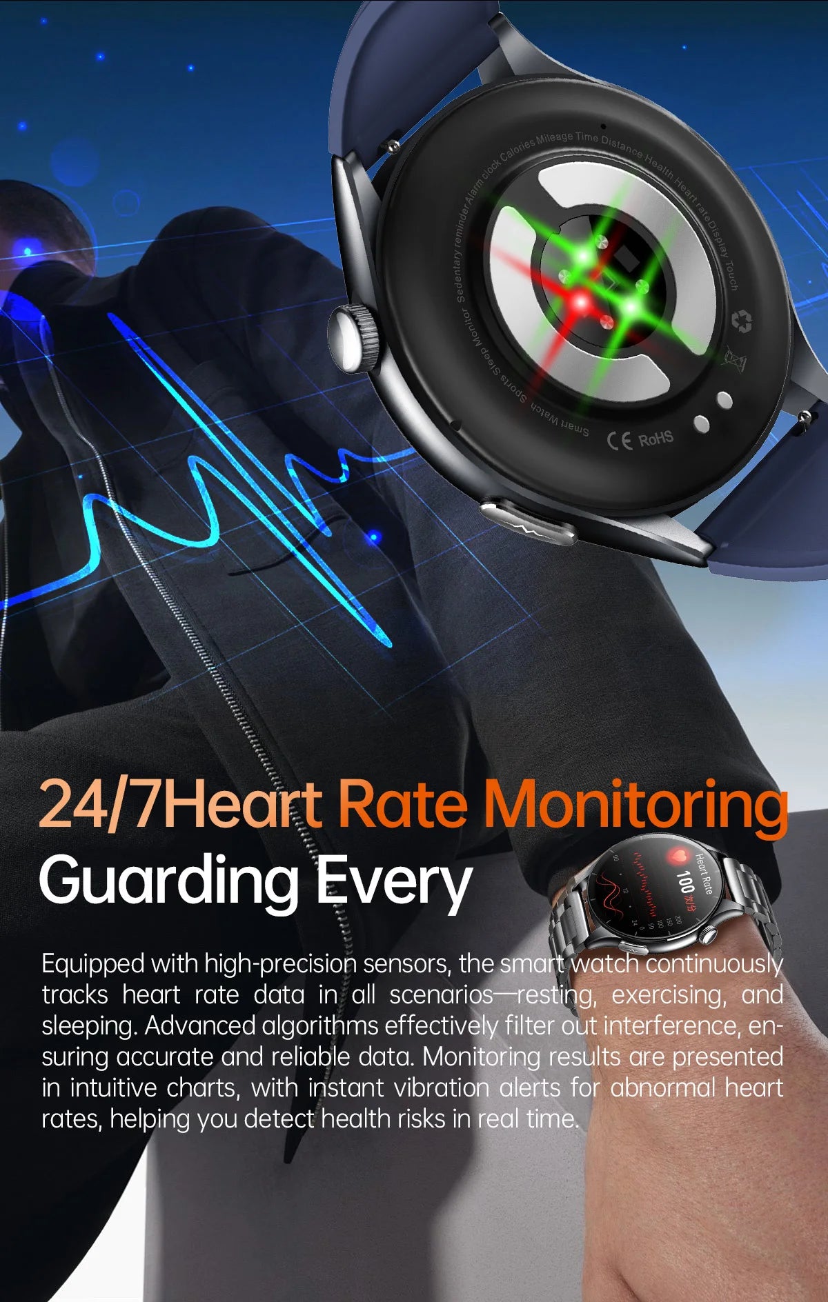 ECG+PPG Smartwatch with Uric Acid, Body Fat Blood Pressure Monitoring – 1.56” AMOLED, NFC, Heart Health Tracker for Android IOS - TREASURE ESHOP
