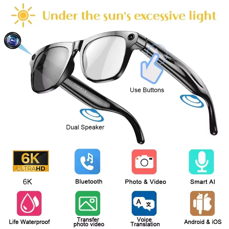 6K HD AI Smart Glasses | 100MP Camera & Voice Assistant - TREASURE ESHOP
