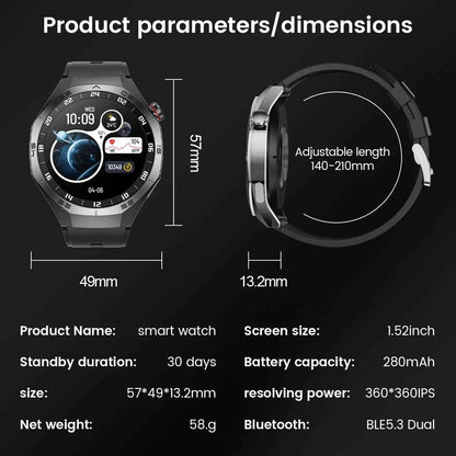 Men’s Smartwatch GT5 Pro – 1.52" HD AMOLED | GPS, Bluetooth Calling, Heart Rate Fitness Tracker | IP68 Waterproof