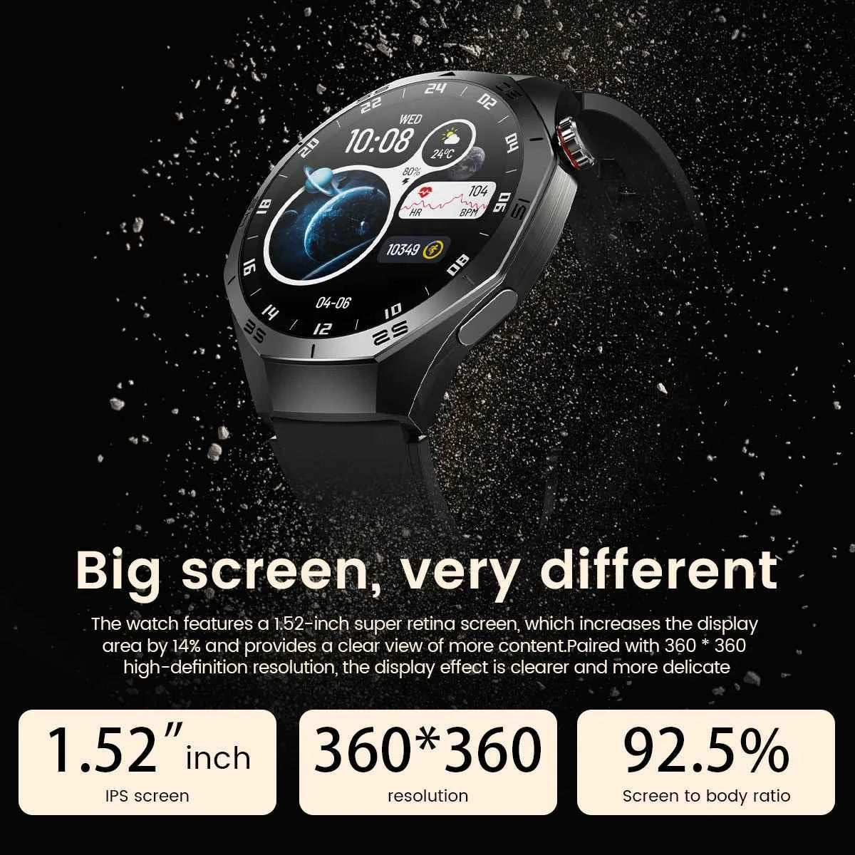 Men’s Smartwatch GT5 Pro – 1.52" HD AMOLED | GPS, Bluetooth Calling, Heart Rate Fitness Tracker | IP68 Waterproof