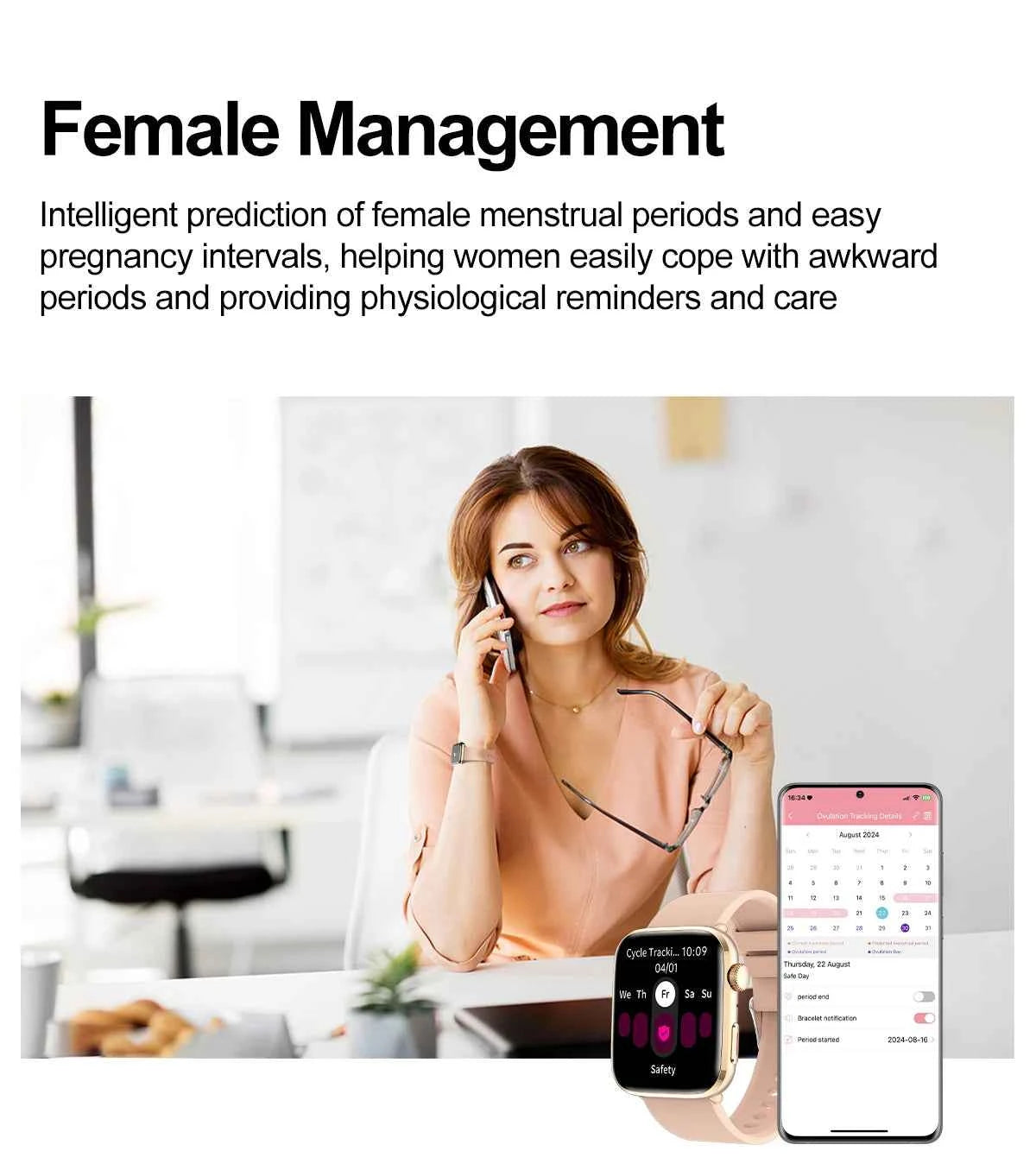 Women’s Smartwatch – AI Health Diagnosis, HRV + PPG, Blood Pressure &amp; SpO2 | 1.85” AMOLED | Bluetooth Call + NFC