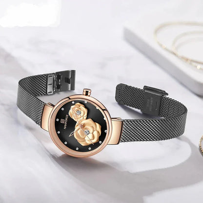 Ladies Luxury 3D Rose Quartz Watch – Creative Stainless Steel Waterproof Women’s - TREASURE ESHOP
