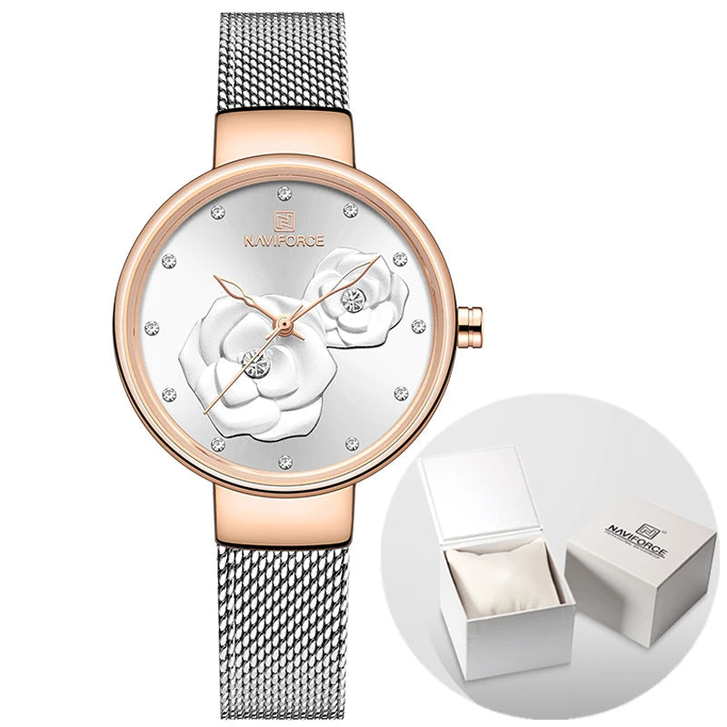 Ladies Luxury 3D Rose Quartz Watch – Creative Stainless Steel Waterproof Women’s - TREASURE ESHOP