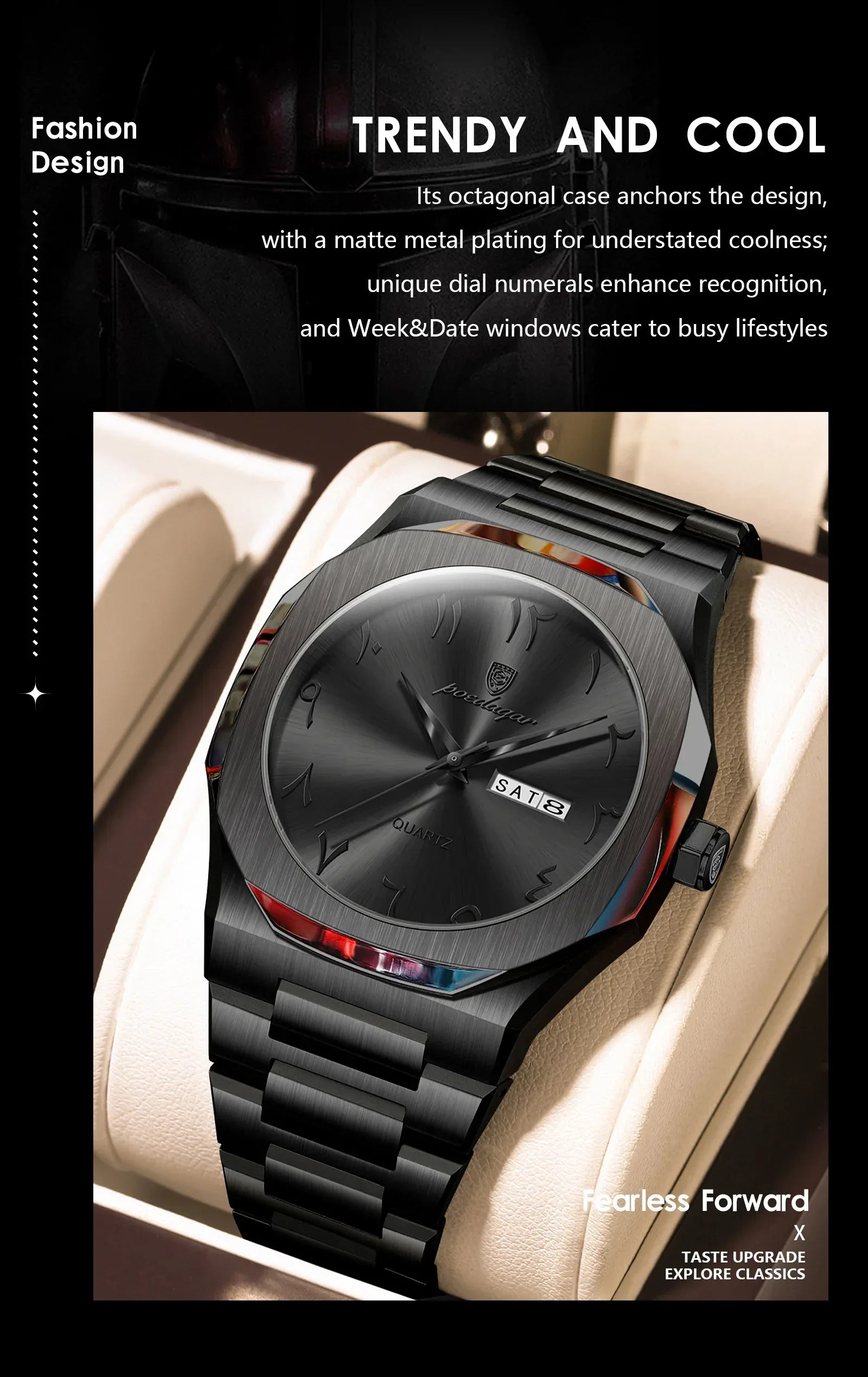 Military Men’s Quartz Watch – Waterproof Stainless Steel Luxury Wristwatch with Week Calendar - TREASURE ESHOP