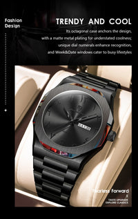 Military Men’s Quartz Watch – Waterproof Stainless Steel Luxury Wristwatch with Week Calendar - TREASURE ESHOP
