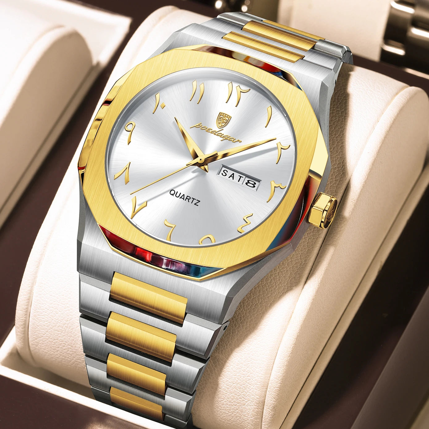 Military Men’s Quartz Watch – Waterproof Stainless Steel Luxury Wristwatch with Week Calendar - TREASURE ESHOP