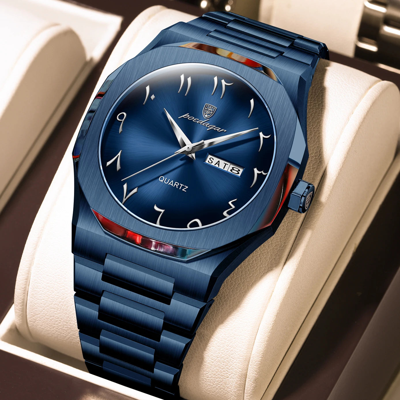 Military Men’s Quartz Watch – Waterproof Stainless Steel Luxury Wristwatch with Week Calendar - TREASURE ESHOP