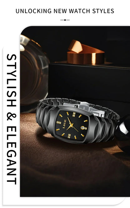 LIGE Luxury Ladies Waterproof Ceramic Watch – Elegant Quartz Wristwatch with Square - TREASURE ESHOP