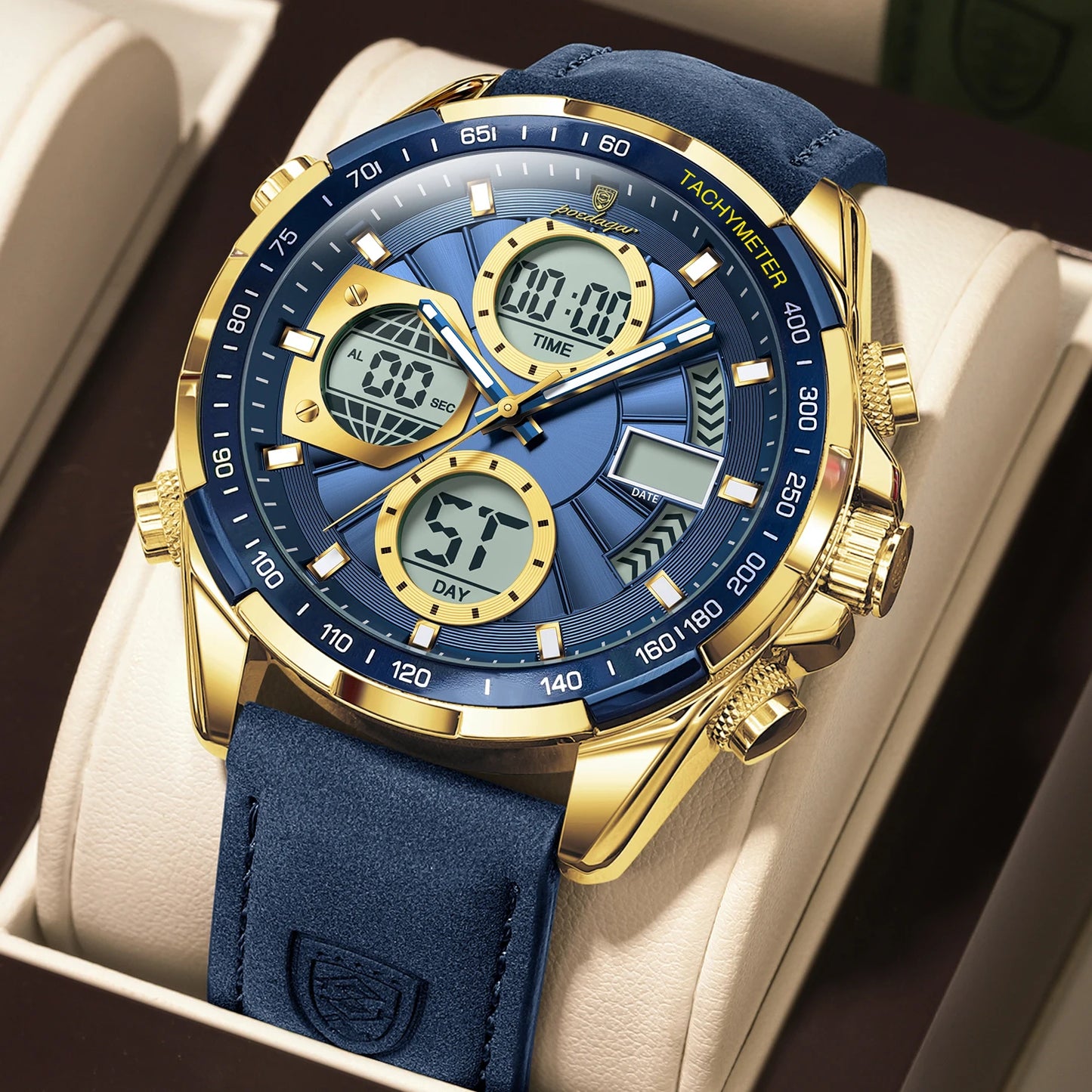LED Men’s Watch – Luminous Dual Time Display with Alarm Chronograph - TREASURE ESHOP