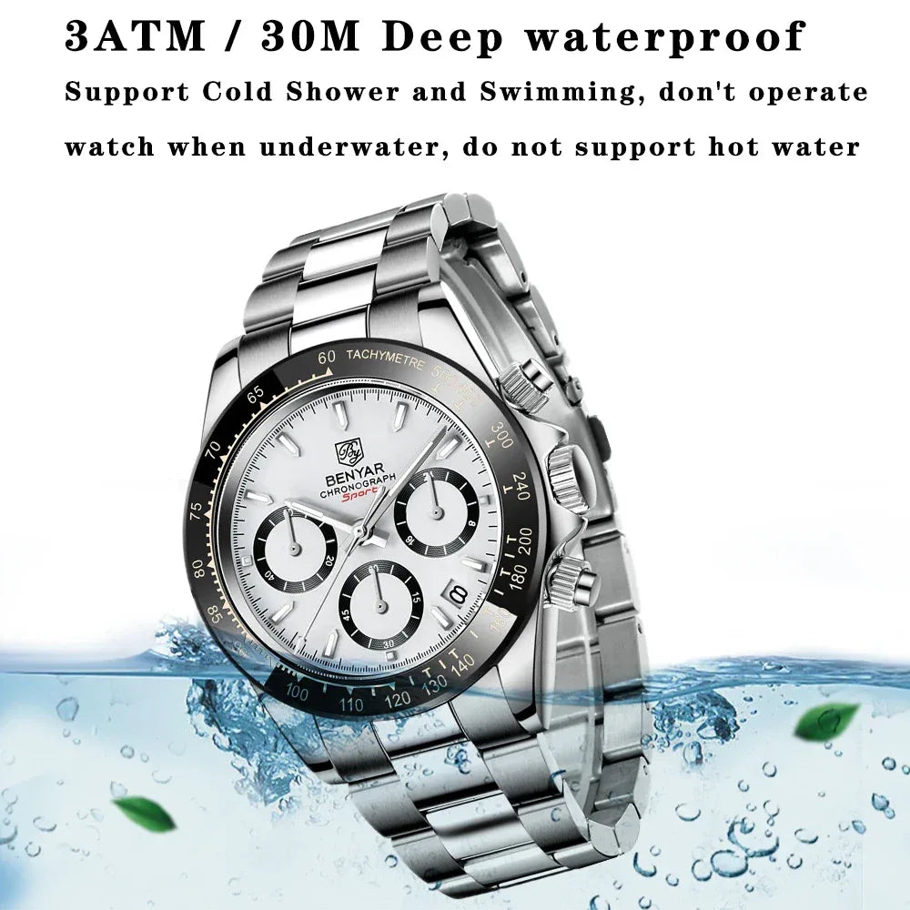 Luxury Men’s Chronograph Sport Watch – Stainless Steel, Waterproof Quartz Wristwatch - TREASURE ESHOP