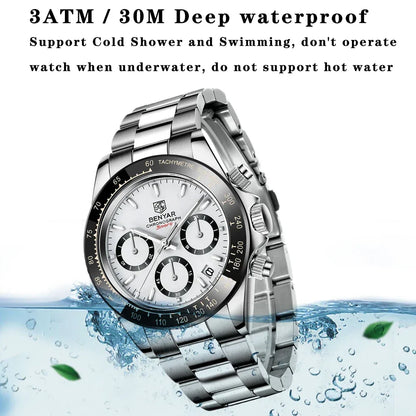 Luxury Men’s Chronograph Sport Watch – Stainless Steel, Waterproof Quartz Wristwatch - TREASURE ESHOP