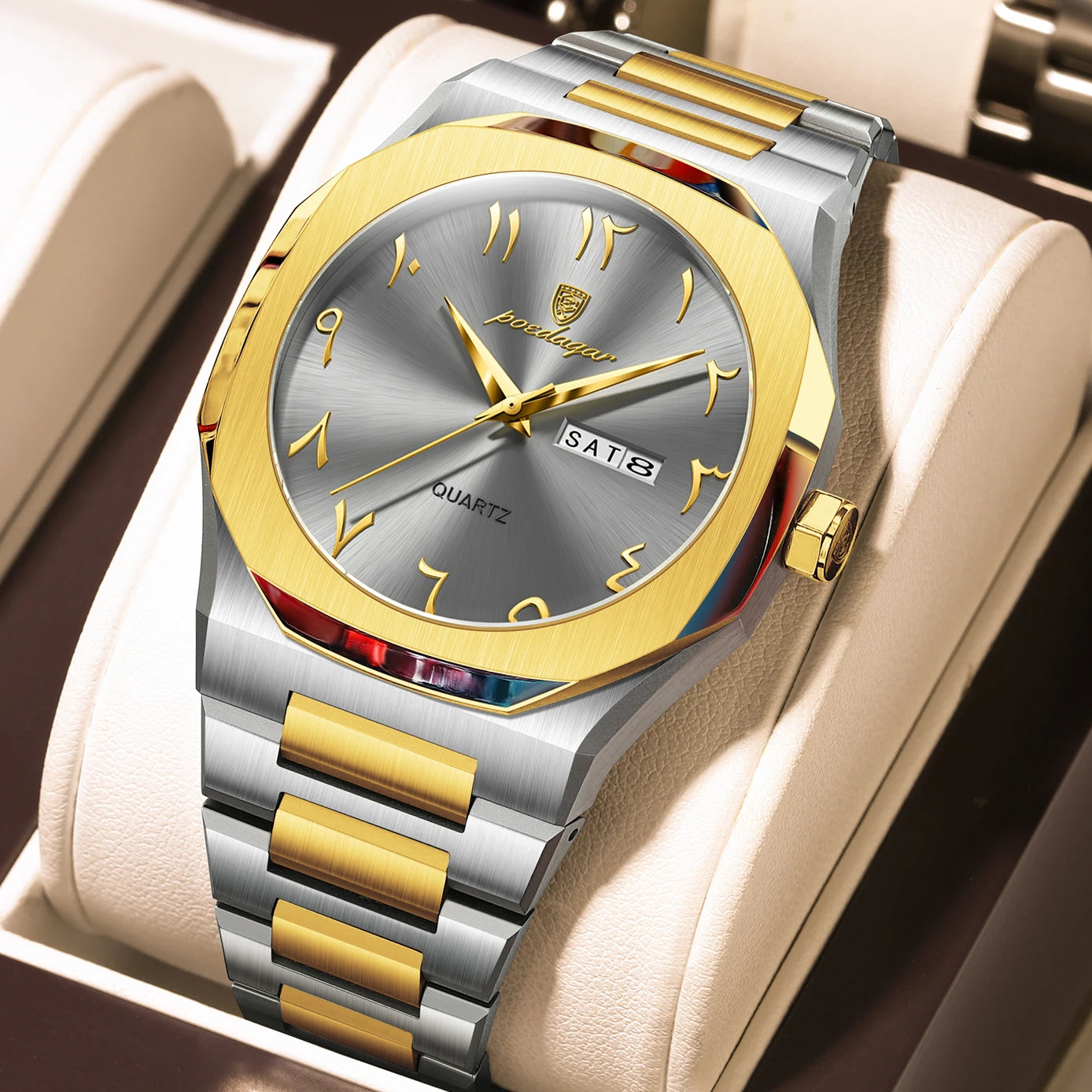 Military Men’s Quartz Watch – Waterproof Stainless Steel Luxury Wristwatch with Week Calendar - TREASURE ESHOP