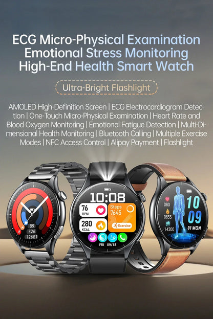 ECG+PPG Smartwatch with Uric Acid, Body Fat Blood Pressure Monitoring – 1.56” AMOLED, NFC, Heart Health Tracker for Android IOS - TREASURE ESHOP