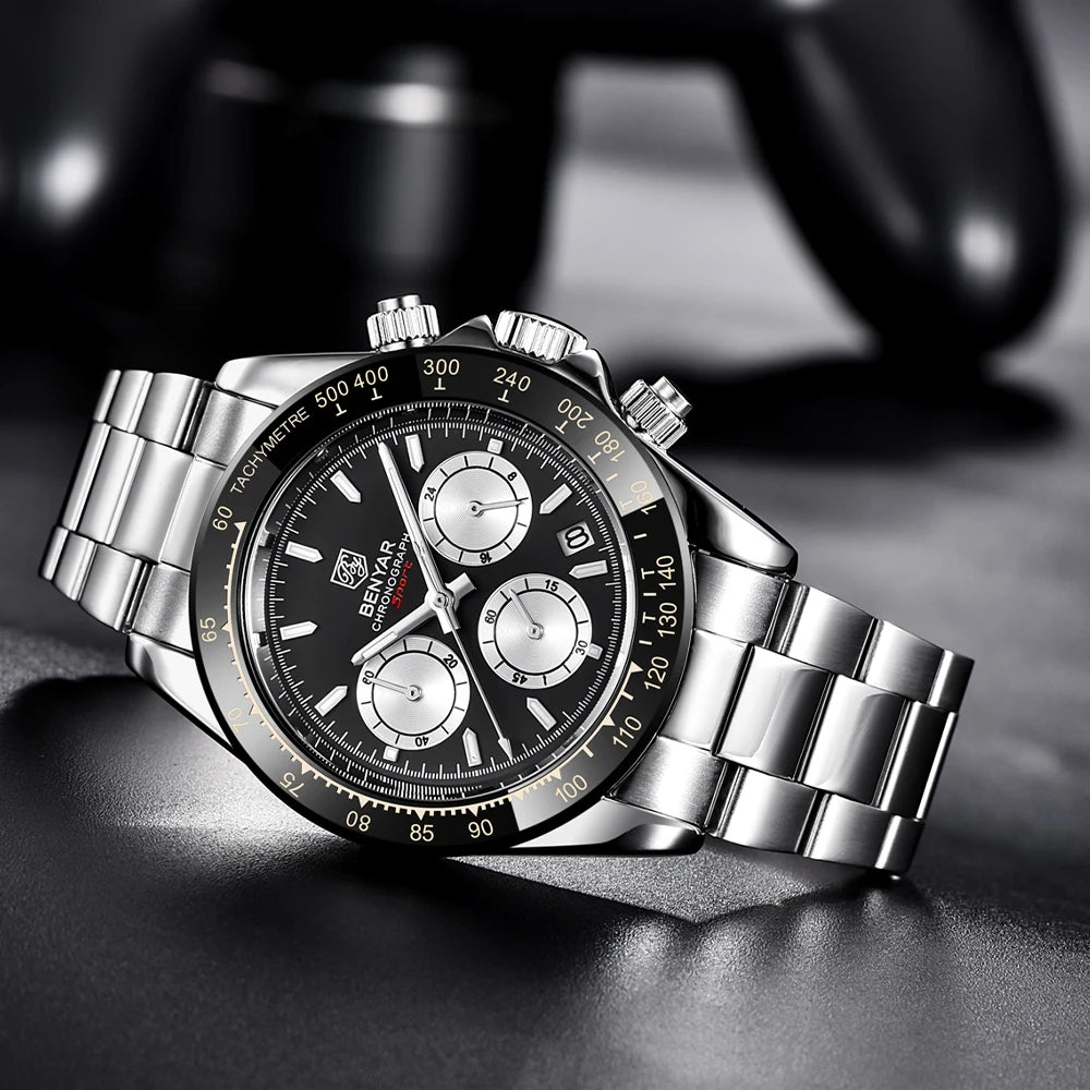 Luxury Men’s Chronograph Sport Watch – Stainless Steel, Waterproof Quartz Wristwatch - TREASURE ESHOP