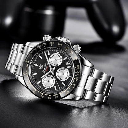 Luxury Men’s Chronograph Sport Watch – Stainless Steel, Waterproof Quartz Wristwatch - TREASURE ESHOP