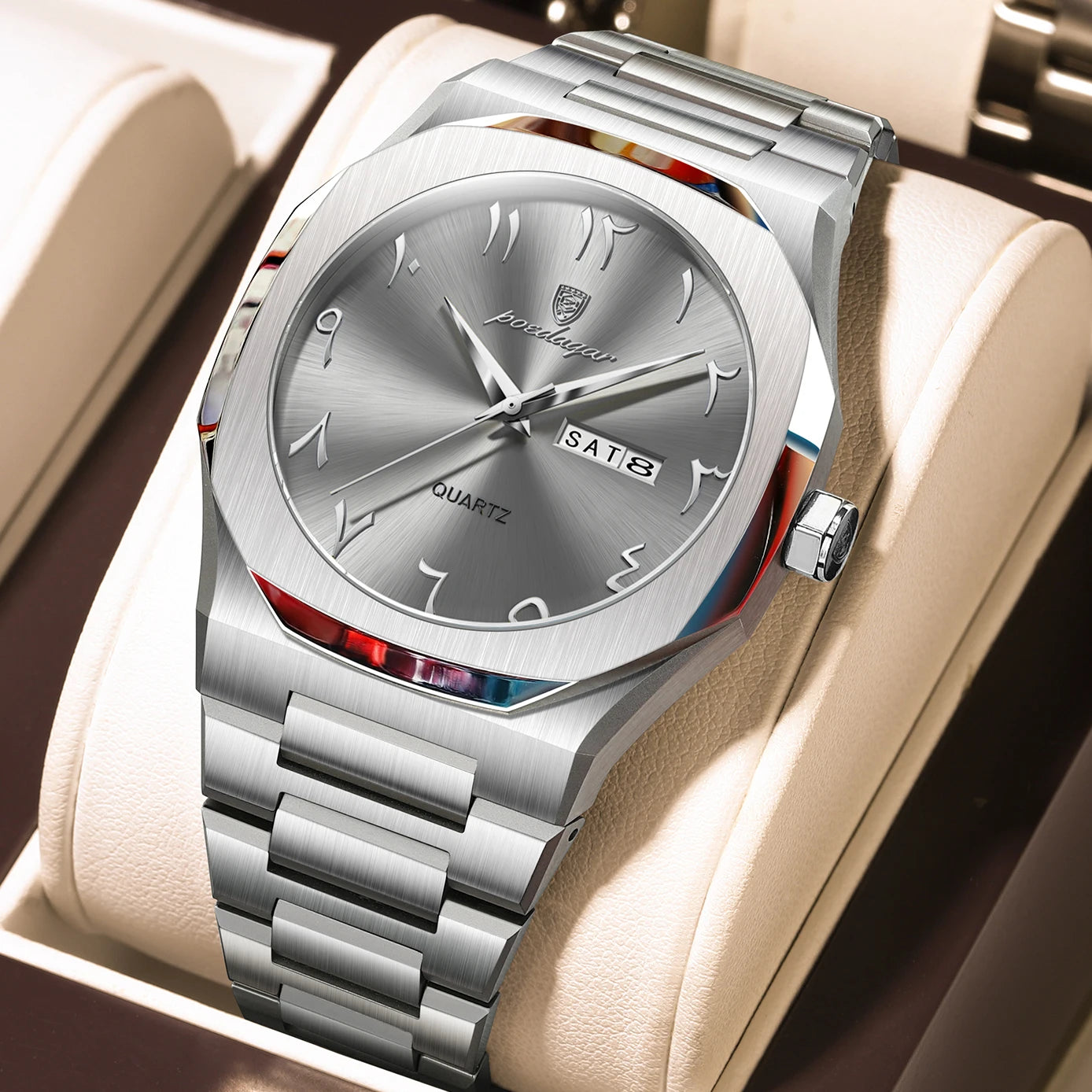 Military Men’s Quartz Watch – Waterproof Stainless Steel Luxury Wristwatch with Week Calendar - TREASURE ESHOP