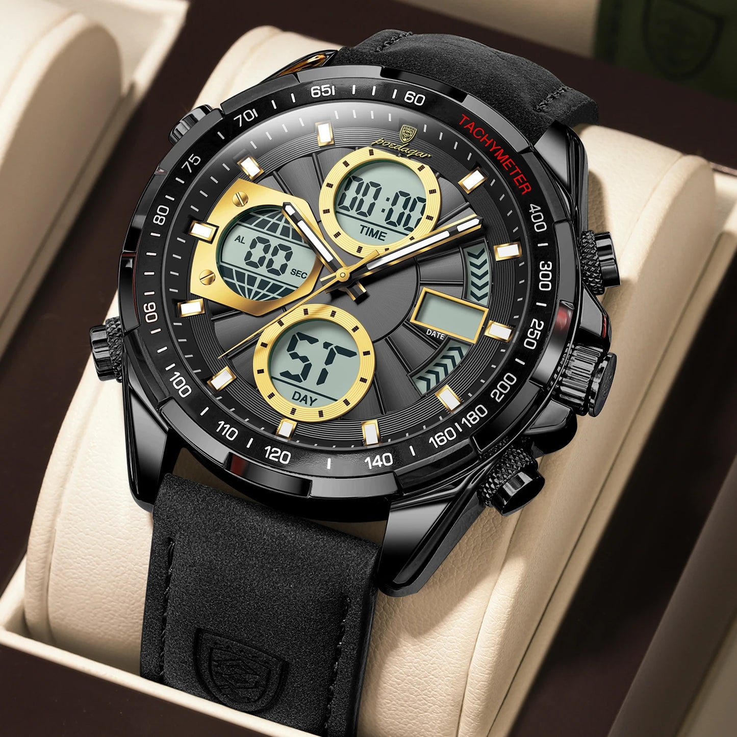 LED Men’s Watch – Luminous Dual Time Display with Alarm Chronograph - TREASURE ESHOP