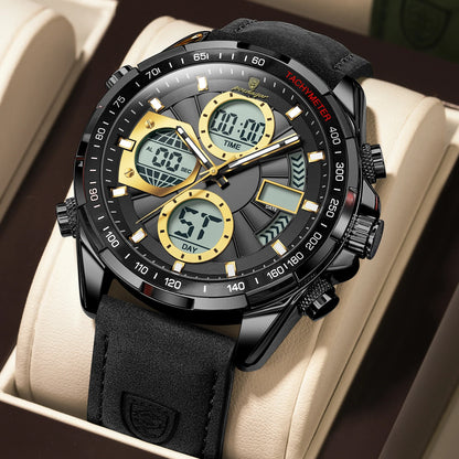 LED Men’s Watch – Luminous Dual Time Display with Alarm Chronograph - TREASURE ESHOP