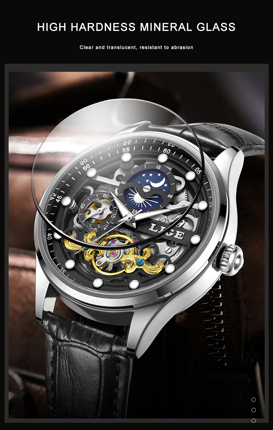 LIGE Men’s Automatic Mechanical Watch – Fashion Waterproof Skeleton Wristwatch - TREASURE ESHOP