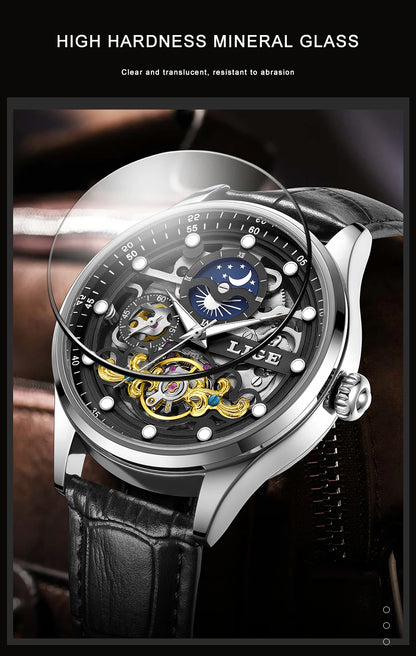 LIGE Men’s Automatic Mechanical Watch – Fashion Waterproof Skeleton Wristwatch - TREASURE ESHOP