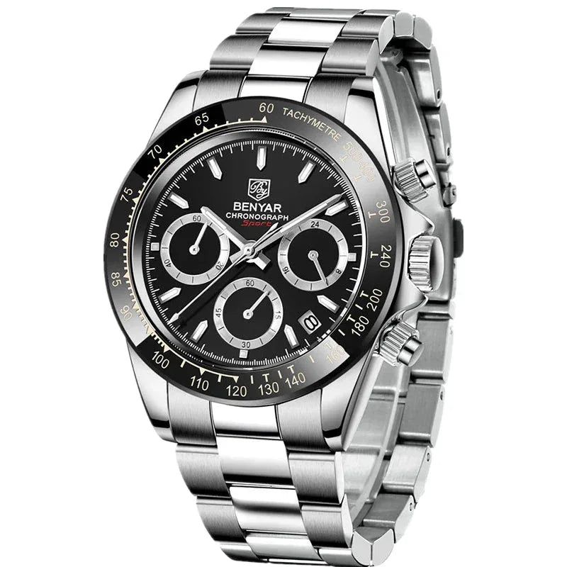 Luxury Men’s Chronograph Sport Watch – Stainless Steel, Waterproof Quartz Wristwatch - TREASURE ESHOP