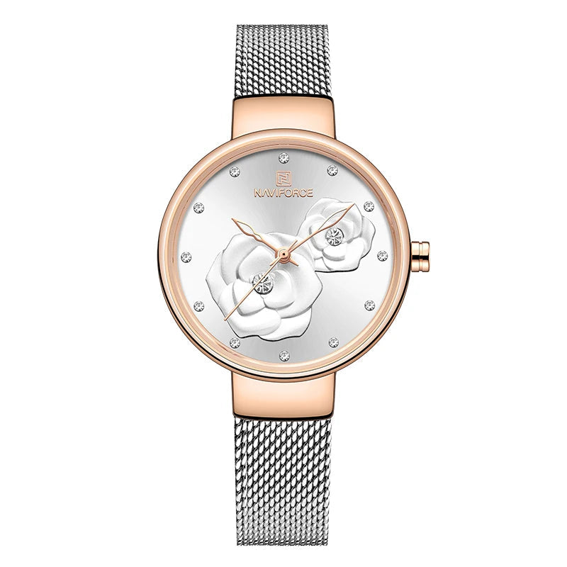 Ladies Luxury 3D Rose Quartz Watch – Creative Stainless Steel Waterproof Women’s - TREASURE ESHOP