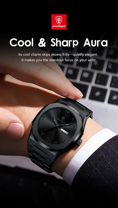 Military Men’s Quartz Watch – Waterproof Stainless Steel Luxury Wristwatch with Week Calendar - TREASURE ESHOP