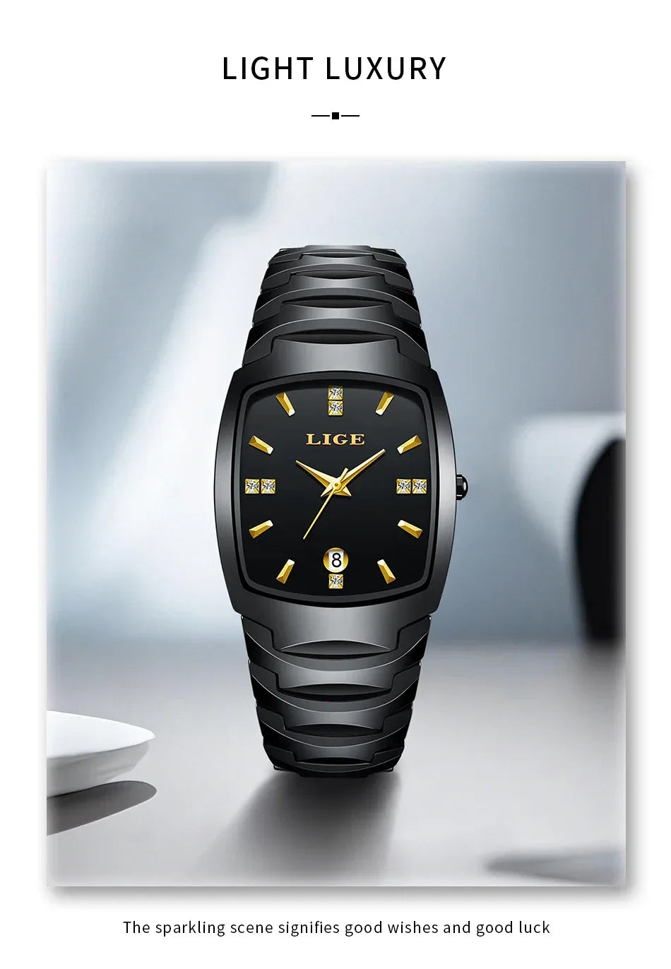 LIGE Luxury Ladies Waterproof Ceramic Watch – Elegant Quartz Wristwatch with Square - TREASURE ESHOP