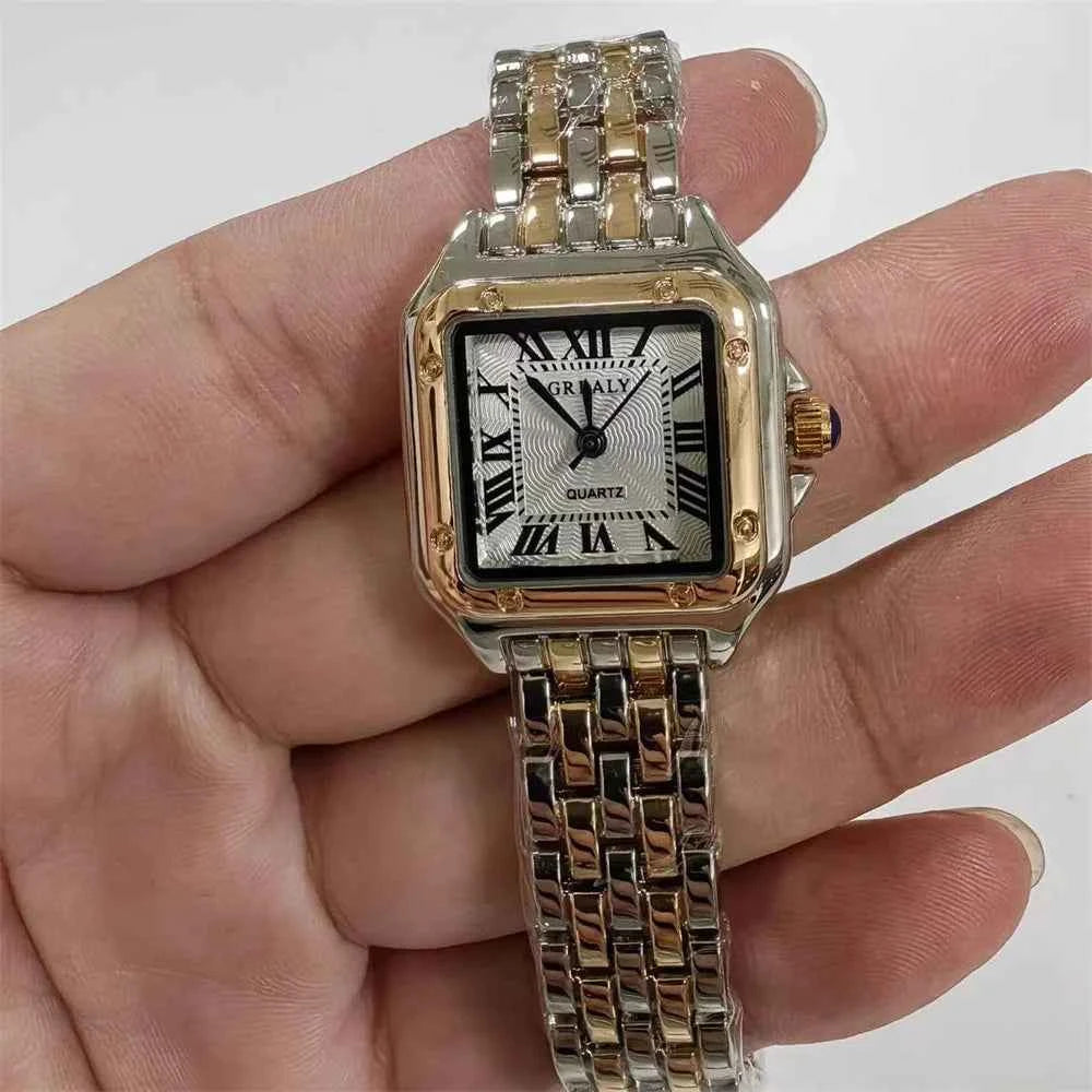 Women’s Light Luxury Gold Quartz Watch – Square Dial Stainless Steel Bracelet, Business & Fashion Ladies Watch