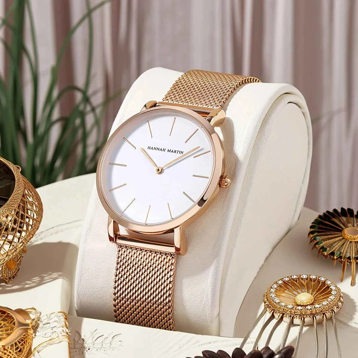 Women’s Rose Gold Quartz Watch – 36mm Minimalist Stainless Steel Waterproof Ladies Fashion Wristwatch