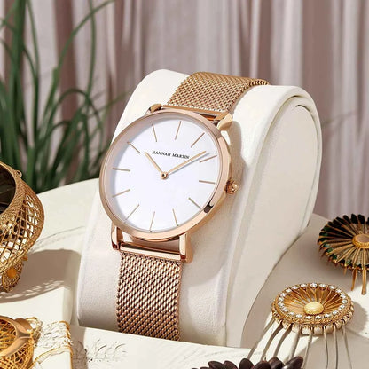 Women’s Rose Gold Quartz Watch – 36mm Minimalist Stainless Steel Waterproof Ladies Fashion Wristwatch