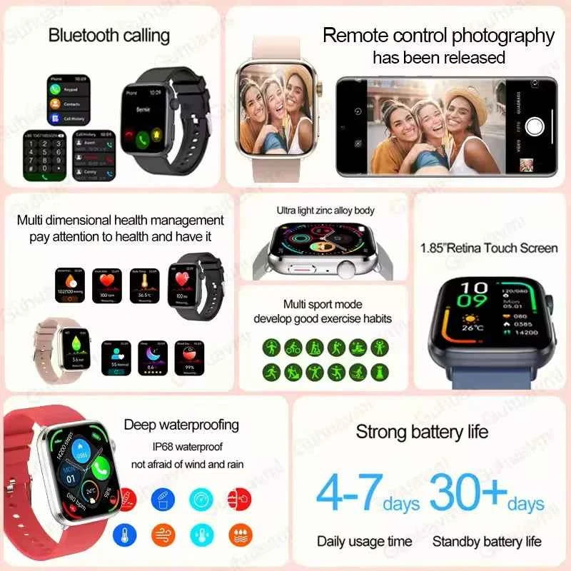 Women’s Smartwatch – AI Health Diagnosis, HRV + PPG, Blood Pressure &amp; SpO2 | 1.85” AMOLED | Bluetooth Call + NFC