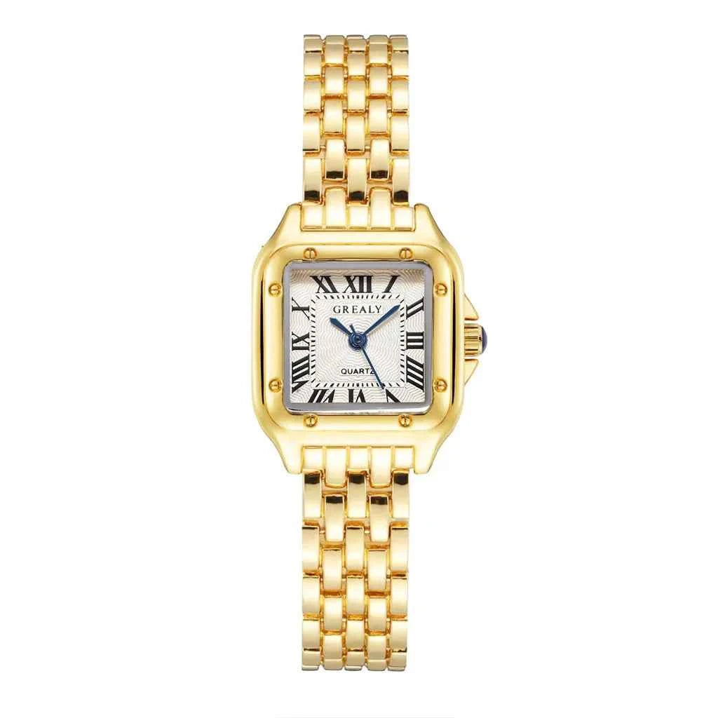Women’s Light Luxury Gold Quartz Watch – Square Dial Stainless Steel Bracelet, Business & Fashion Ladies Watch