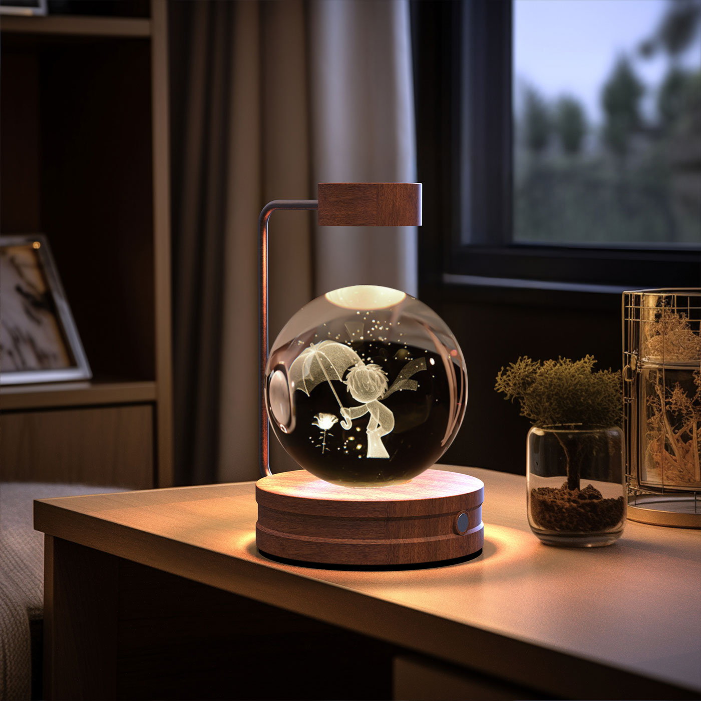 Magisches 3D Dinosaurier Nachtlicht – Kristall Kugel LED Lampe mit Warmlicht